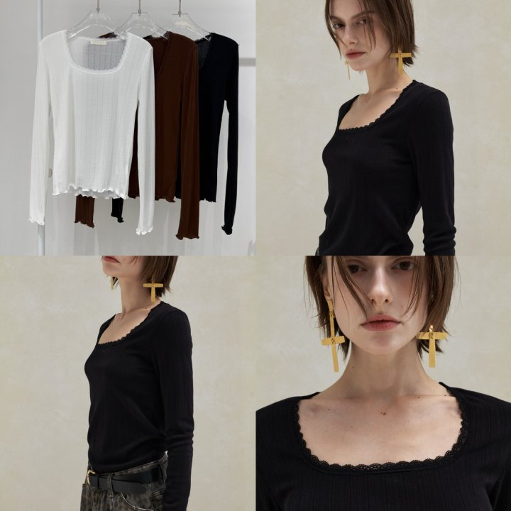 Neroli36 - Korean Women Fashion - #womensfashion - Rib Square Tee - 4