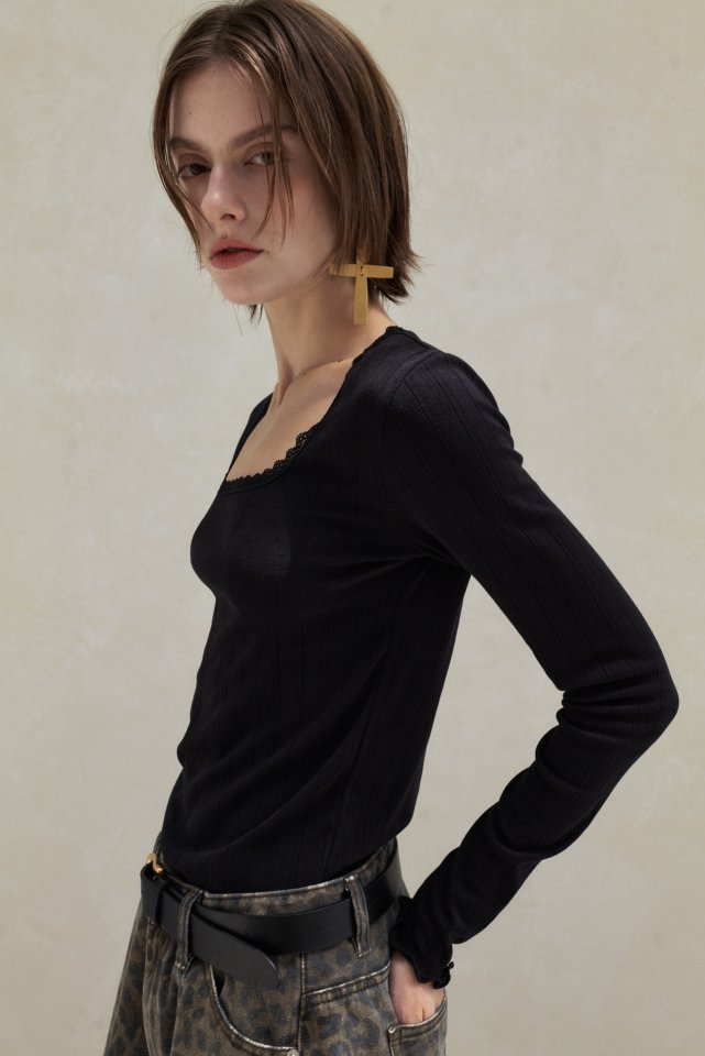 Neroli36 - Korean Women Fashion - #momslook - Rib Square Tee - 8