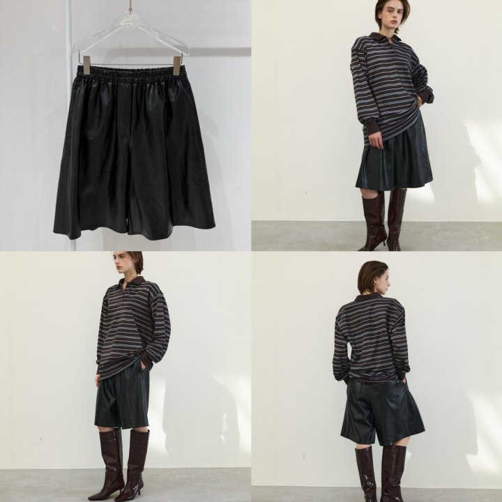 Neroli36 - Korean Women Fashion - #momslook - Leather Bermuda Pants - 3