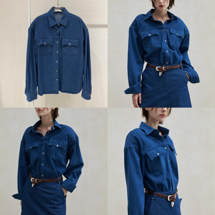 Neroli36 - Korean Women Fashion - #womensfashion - Wave Denim Shirt - 4