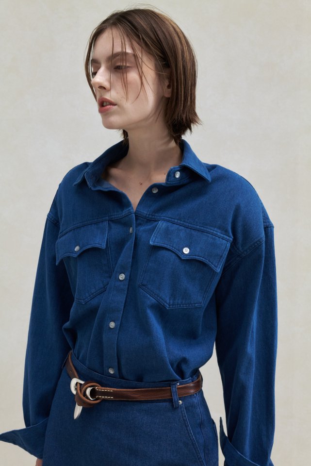 Neroli36 - Korean Women Fashion - #momslook - Wave Denim Shirt - 8