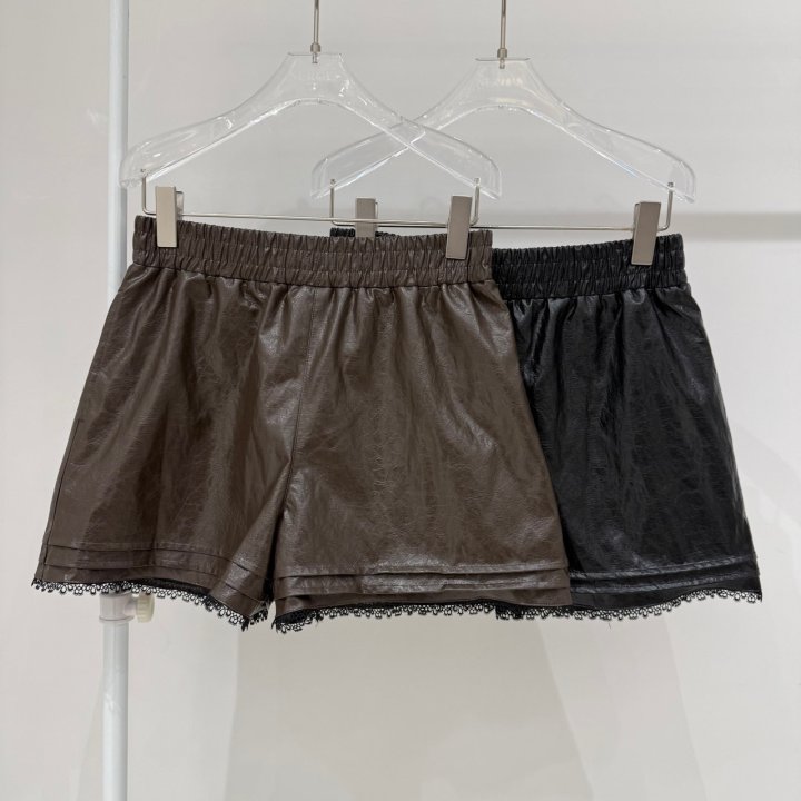 Neroli36 - Korean Women Fashion - #shopsmall - H Lace Leather Shorts