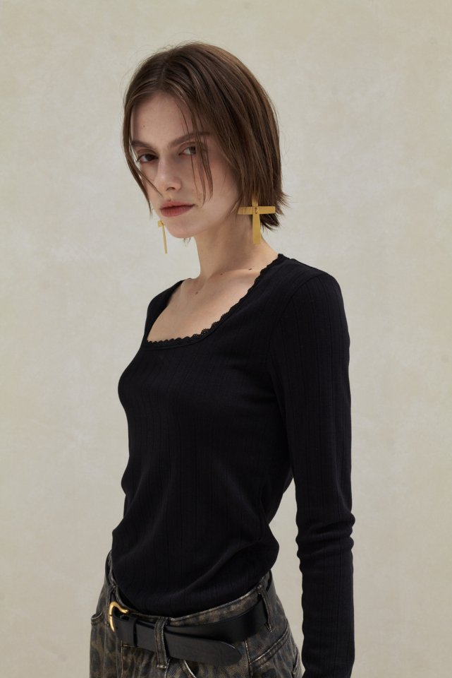 Neroli36 - Korean Women Fashion - #womensfashion - Rib Square Tee - 9