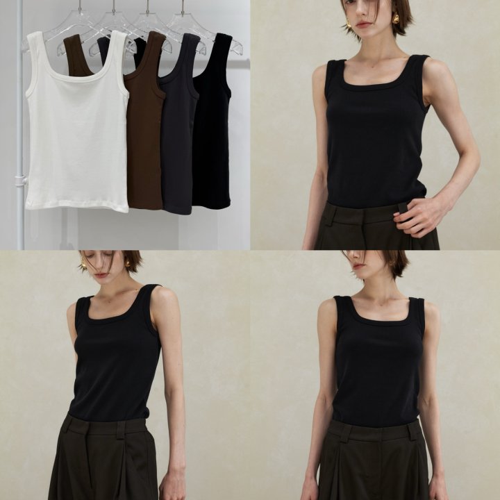 Neroli36 - Korean Women Fashion - #momslook - Heavy Square Sleeveless Top - 4