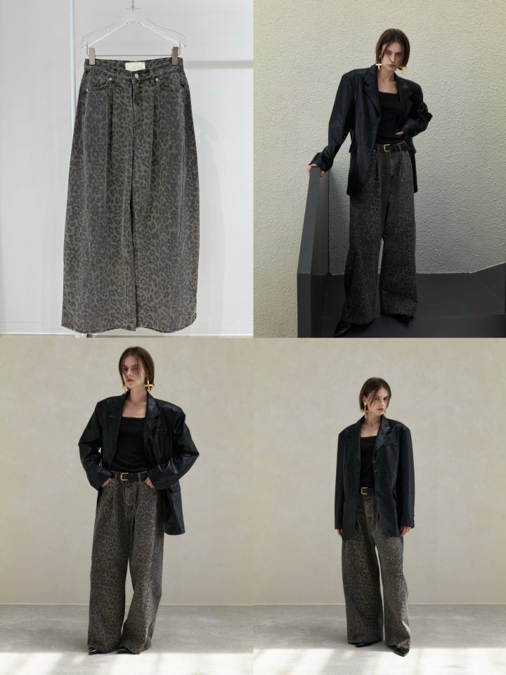 Neroli36 - Korean Women Fashion - #womensfashion - Leopard Pintuck Denim Pants - 3