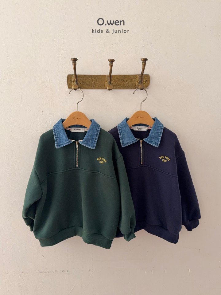 O Wen - Korean Children Fashion - #stylishchildhood - Denim Collar Zip Sweatshirt