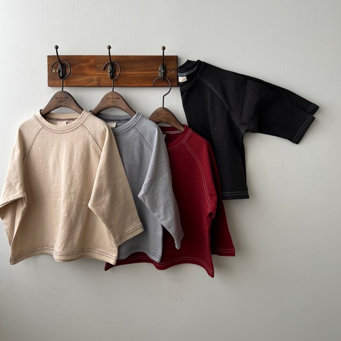 Oatmeal - Korean Children Fashion - #kidsshorts - Signature Raglan Tee