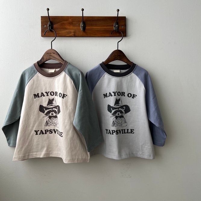 Oatmeal - Korean Children Fashion - #littlefashionista - Raccoon Round Tee
