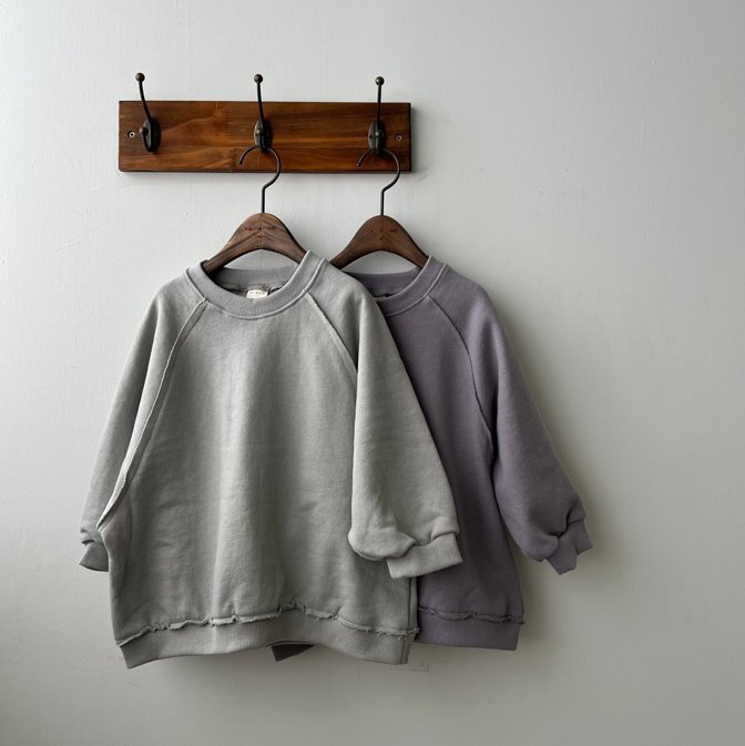 Oatmeal - Korean Children Fashion - #toddlerclothing - Raw Edge Sweatshirt