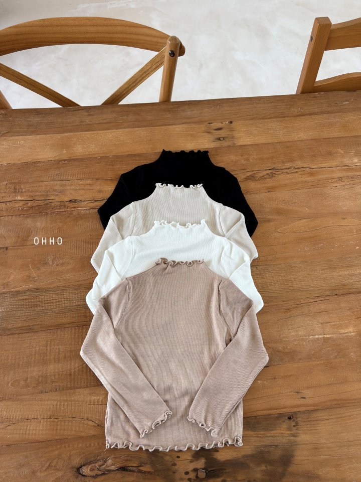 Ohho - Korean Children Fashion - #childofig - Dove Ribbed Half Neck Tee - 2