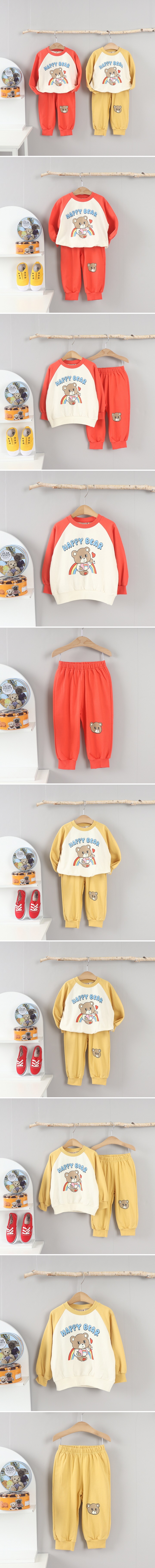 Olive denim - Korean Children Fashion - #childofig - Happy Bear Top Bottom Set