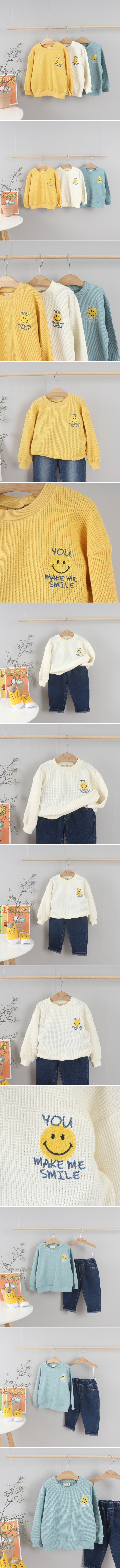Olive denim - Korean Children Fashion - #childrensboutique - Waffle Smile Embroidered Tee