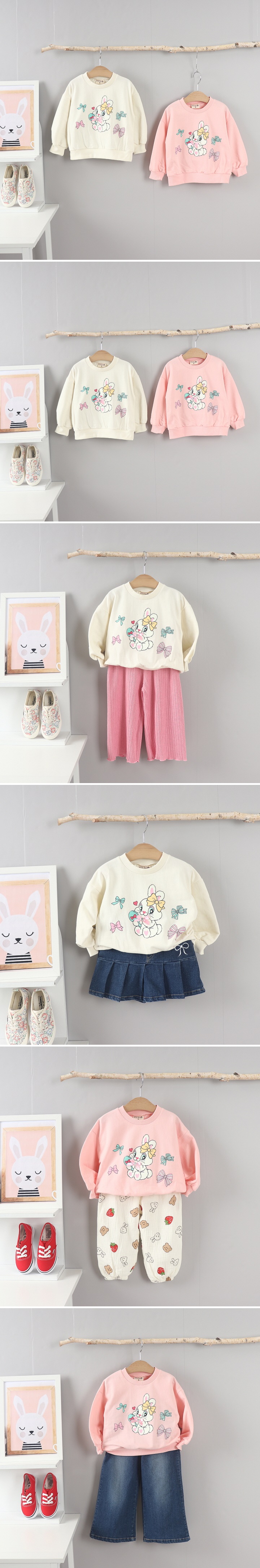 Olive denim - Korean Children Fashion - #designkidswear - Ribbon Bunny Tee