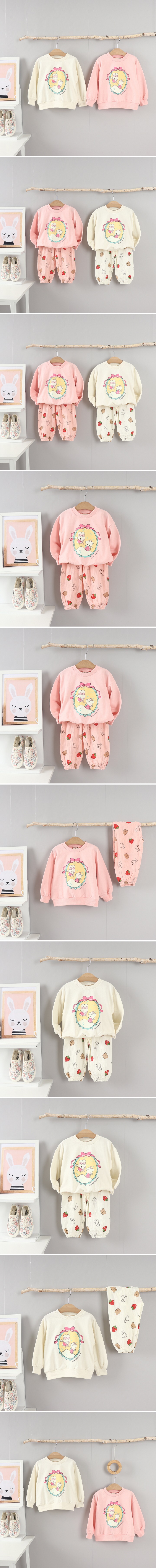 Olive denim - Korean Children Fashion - #discoveringself - Ribbon Strawberry Bunny Tee