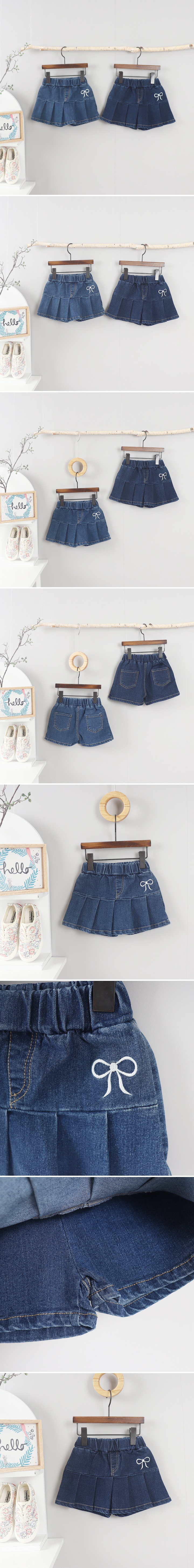 Olive denim - Korean Children Fashion - #fashionkids - Denim Ribbon Embroidery Skirt Shorts