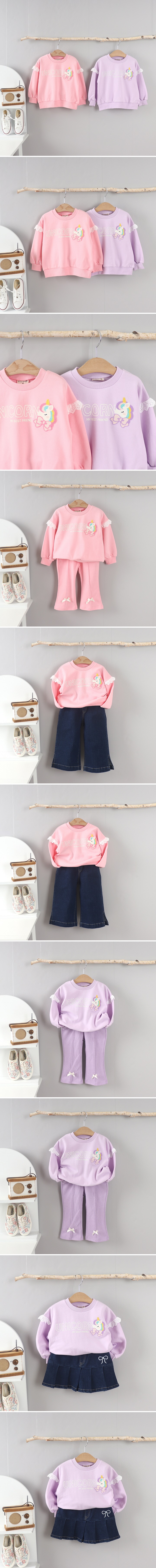 Olive denim - Korean Children Fashion - #littlefashionista - Lace Embroidered Unicorn Tee