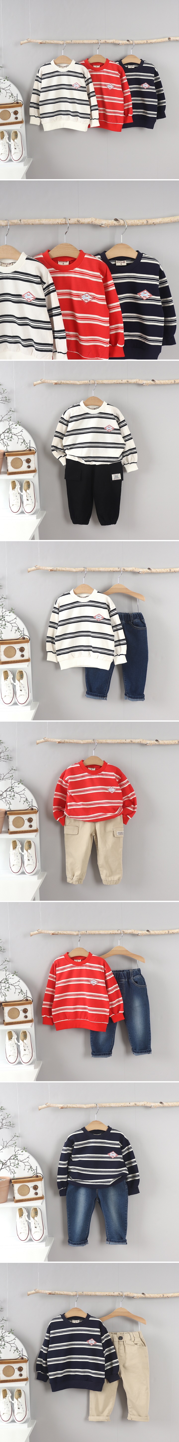 Olive denim - Korean Children Fashion - #magicofchildhood - Embroidered Stripe Tee
