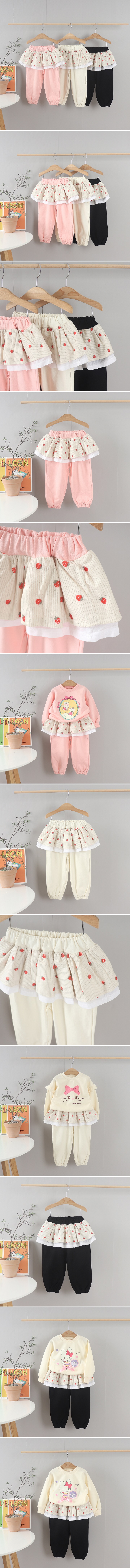 Olive denim - Korean Children Fashion - #todddlerfashion - Skirt Layered Strawberry Jogger Pants