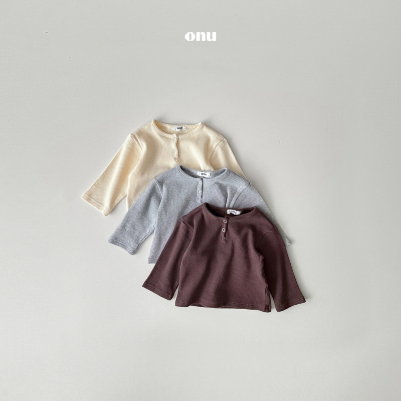 Onu - Korean Children Fashion - #toddlerclothing - Waffle Button Tee