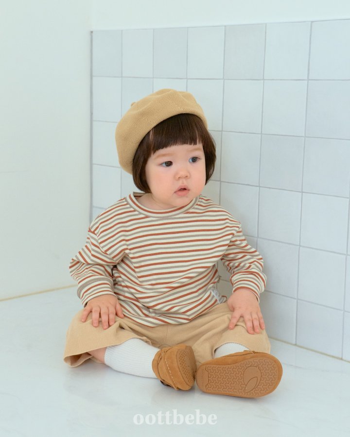 Oott Bebe - Korean Baby Fashion - #babyfashion - Caramel Striped Tee - 2