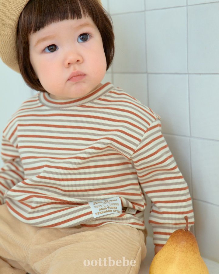 Oott Bebe - Korean Baby Fashion - #babyfever - Caramel Striped Tee - 3