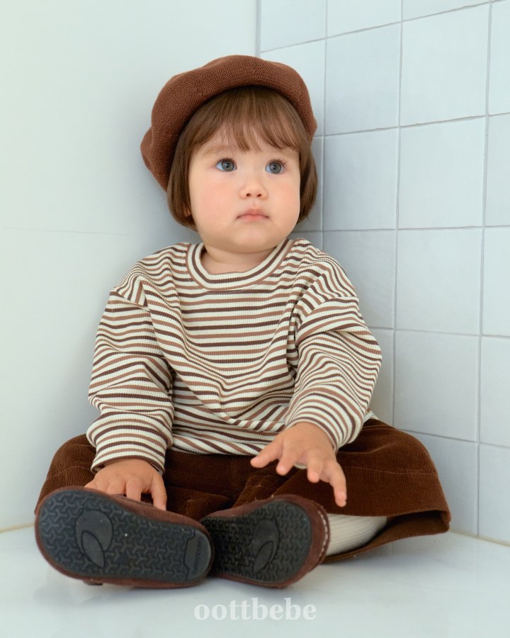 Oott Bebe - Korean Baby Fashion - #babyfever - Caramel Striped Tee - 4