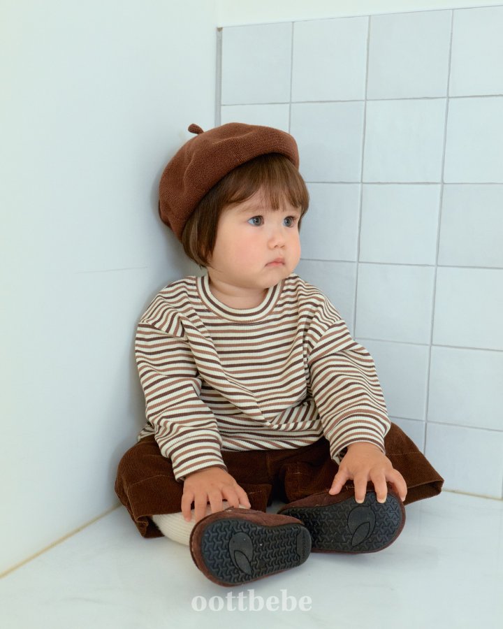 Oott Bebe - Korean Baby Fashion - #babylifestyle - Caramel Striped Tee - 5