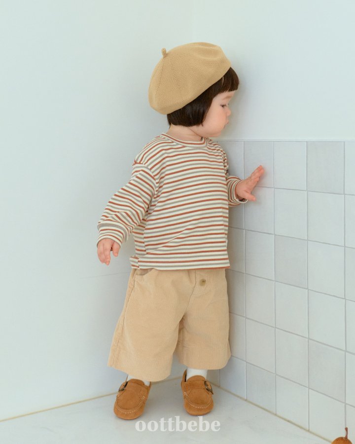 Oott Bebe - Korean Baby Fashion - #babyoutfit - Caramel Striped Tee - 8