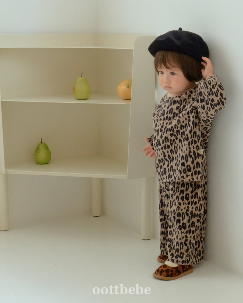 Oott Bebe - Korean Baby Fashion - #babyoutfit - Leopard Pleated Set - 2
