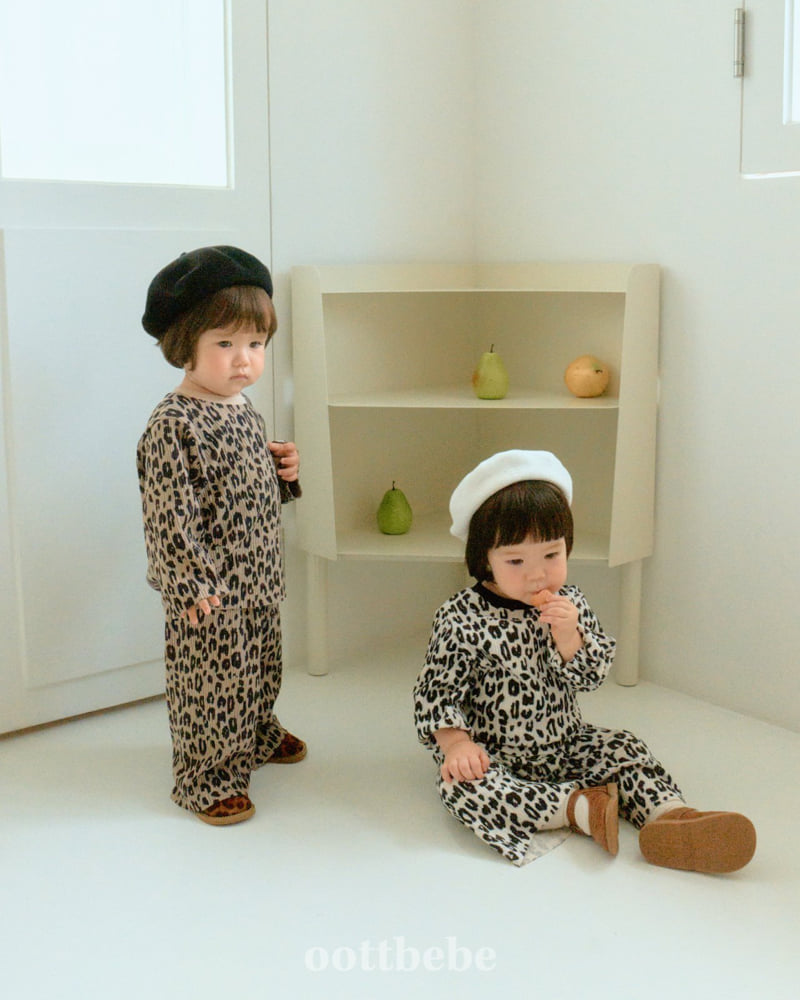 Oott Bebe - Korean Baby Fashion - #babyoutfit - Leopard Pleated Set - 4