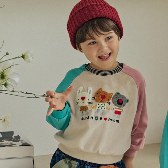 Orange Mom - Korean Children Fashion - #designkidswear - Buckle Animal Raglan Tee