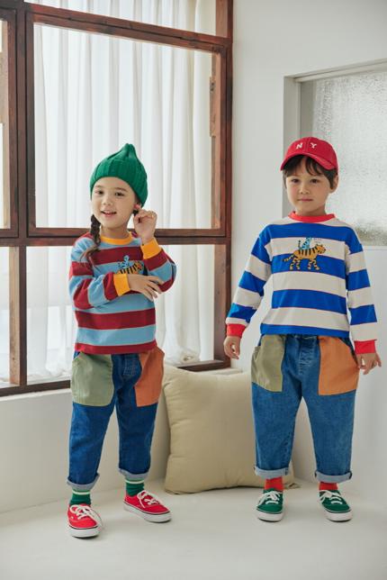 Orange Mom - Korean Children Fashion - #prettylittlegirls - Striped Cat Tee - 6