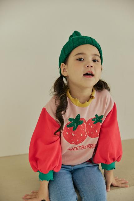 Orange Mom - Korean Children Fashion - #todddlerfashion - Strawberry Color Block Tee - 6