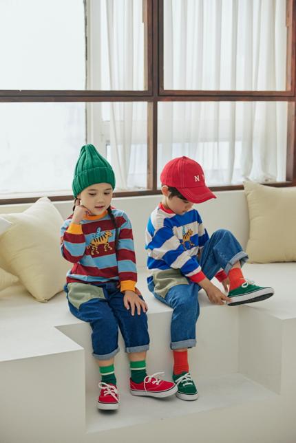 Orange Mom - Korean Children Fashion - #todddlerfashion - Striped Cat Tee - 7