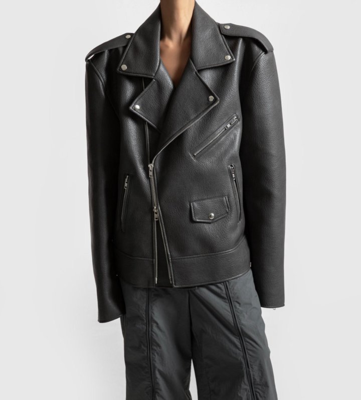Paper Moon - Korean Women Fashion - #momslook - Oversized Chunky Zipped Vegan Biker Jacket - 3
