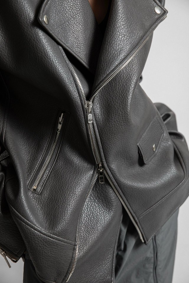 Paper Moon - Korean Women Fashion - #momslook - Oversized Chunky Zipped Vegan Biker Jacket - 5