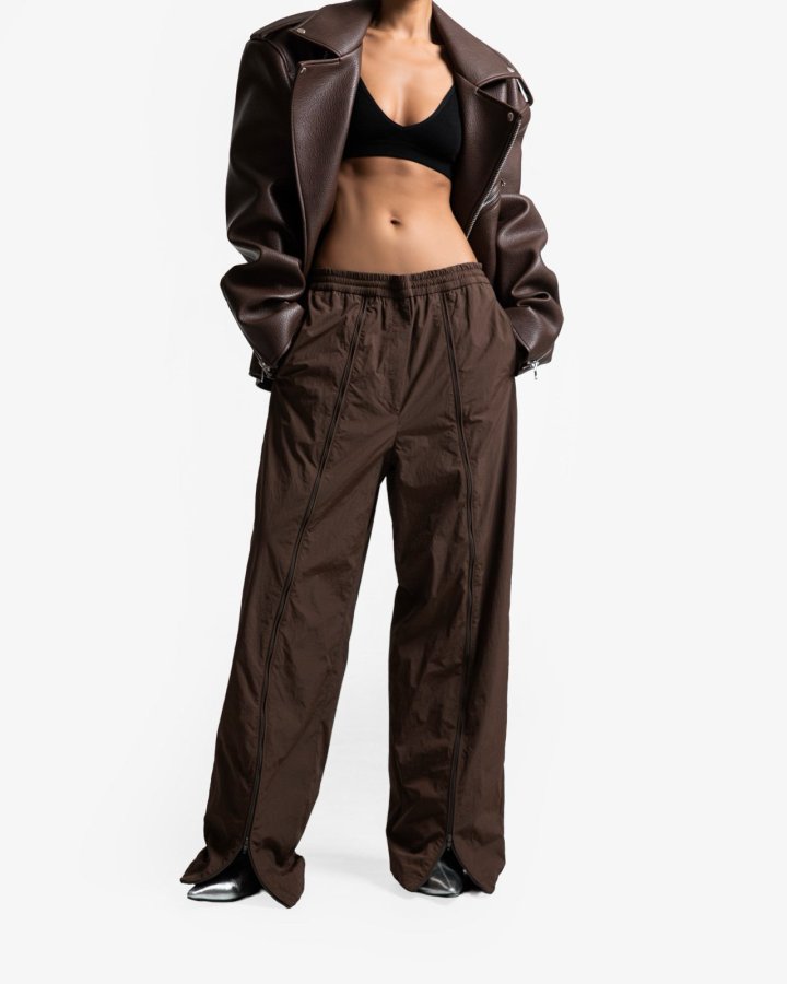 Paper Moon - Korean Women Fashion - #momslook - Front Zipped Open Banding Nylon Trouser