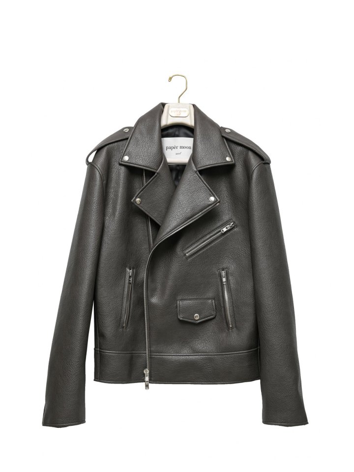 Paper Moon - Korean Women Fashion - #romanticstyle - Oversized Chunky Zipped Vegan Biker Jacket - 11