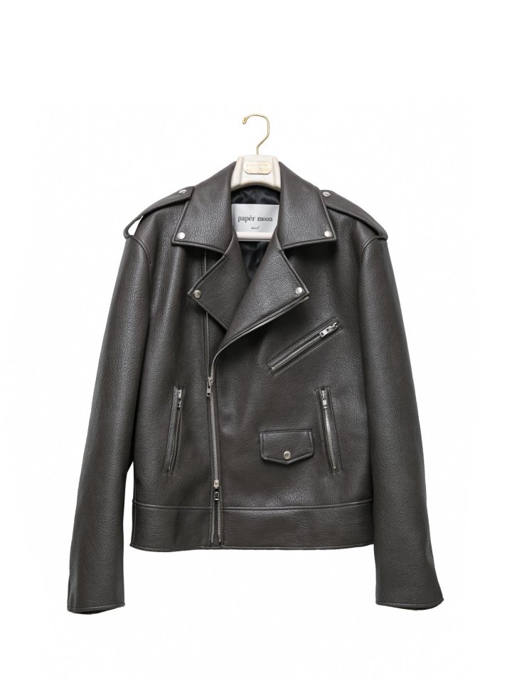 Paper Moon - Korean Women Fashion - #vintagekidsstyle - Oversized Chunky Zipped Vegan Biker Jacket - 8
