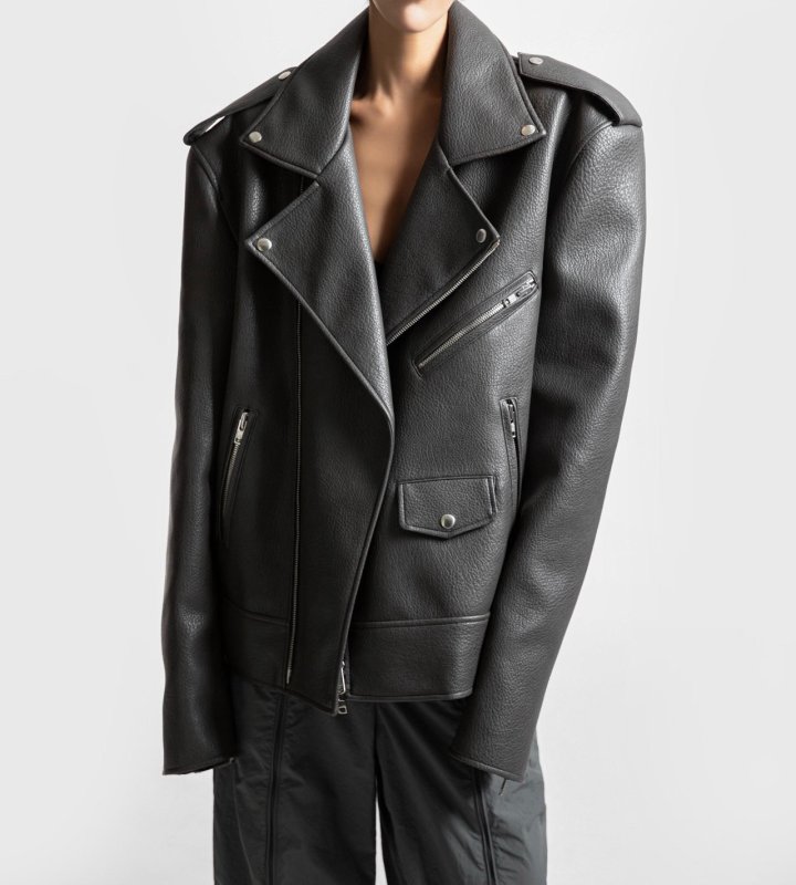 Paper Moon - Korean Women Fashion - #womensfashion - Oversized Chunky Zipped Vegan Biker Jacket - 2