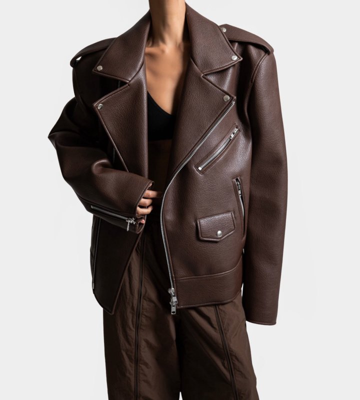 Paper Moon - Korean Women Fashion - #womensfashion - Oversized Chunky Zipped Vegan Biker Jacket - 3