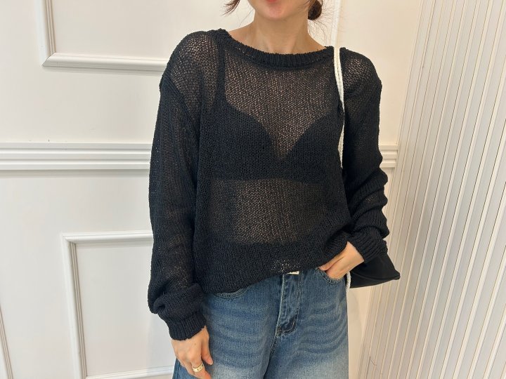 Pearls room - Korean Women Fashion - #restrostyle - Round Knit Top - 10