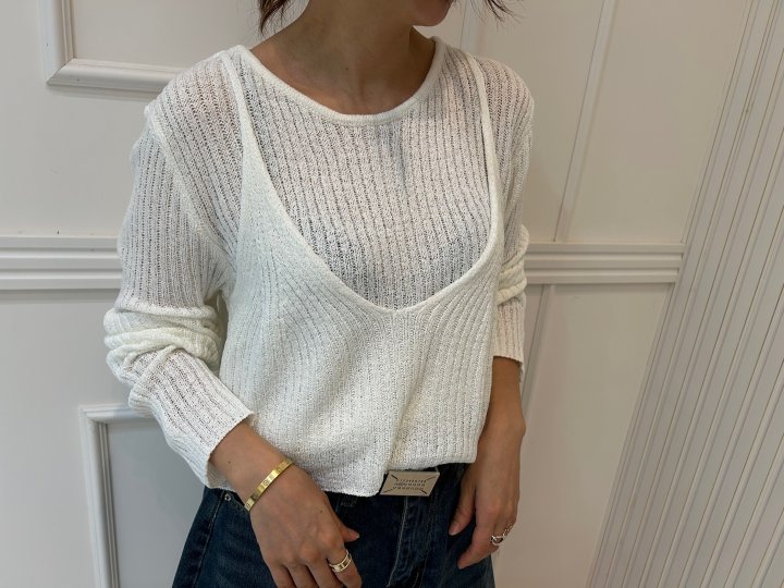 Pearls room - Korean Women Fashion - #womensfashion - Layered Knit Top - 3