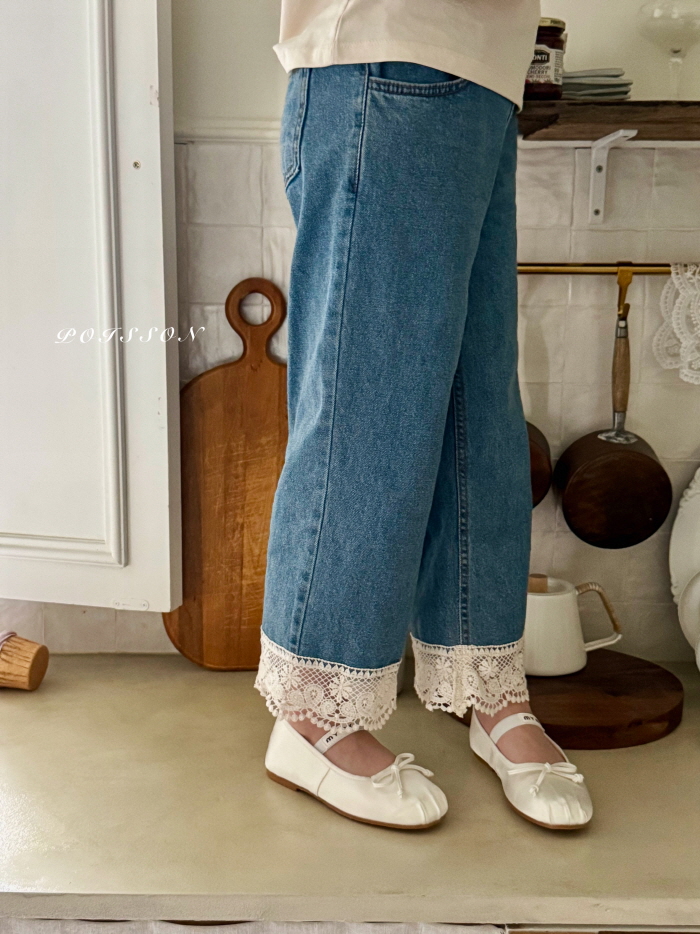 Poisson - Korean Children Fashion - #childrensboutique - Vintage Lace Denim Pants - 4