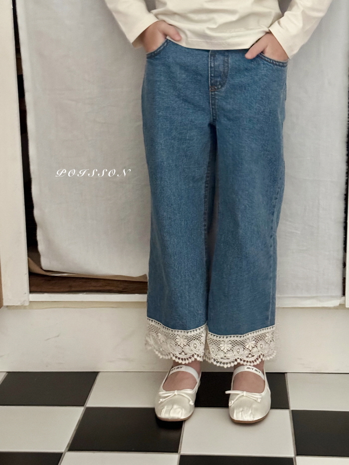 Poisson - Korean Children Fashion - #discoveringself - Vintage Lace Denim Pants - 5