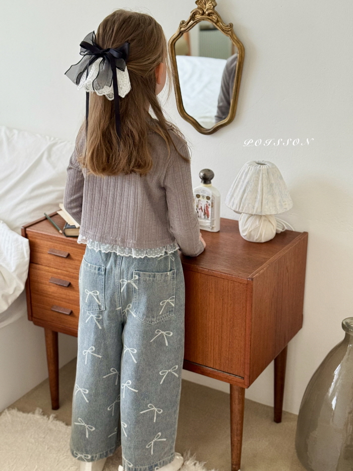 Poisson - Korean Children Fashion - #kidsstore - Ribbony Denim Pants - 5