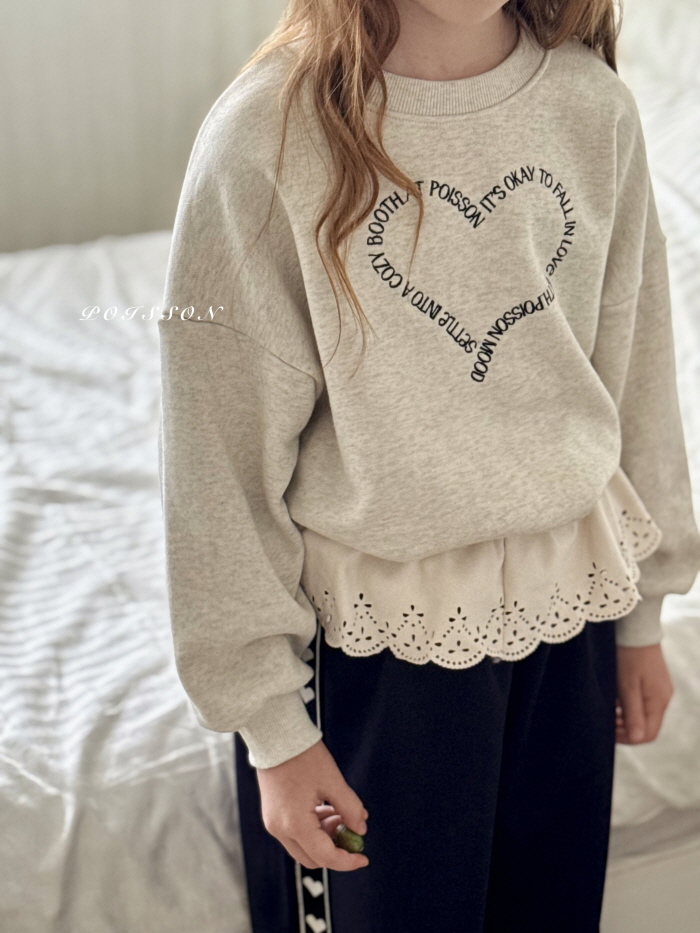 Poisson - Korean Children Fashion - #prettylittlegirls - Heart Embroidery Sweatshirt - 7