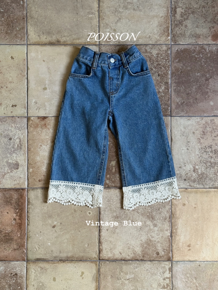 Poisson - Korean Children Fashion - #stylishchildhood - Vintage Lace Denim Pants