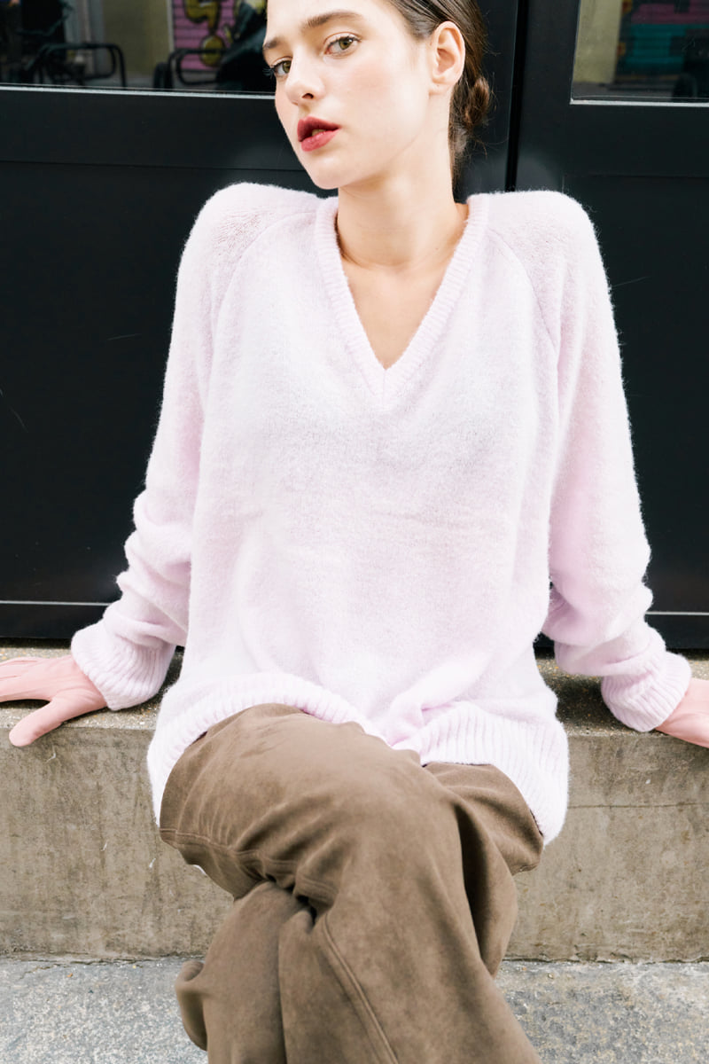 Project Wave - Korean Women Fashion - #momslook - Loose Fit V-Neck Mohair Pullover - 2