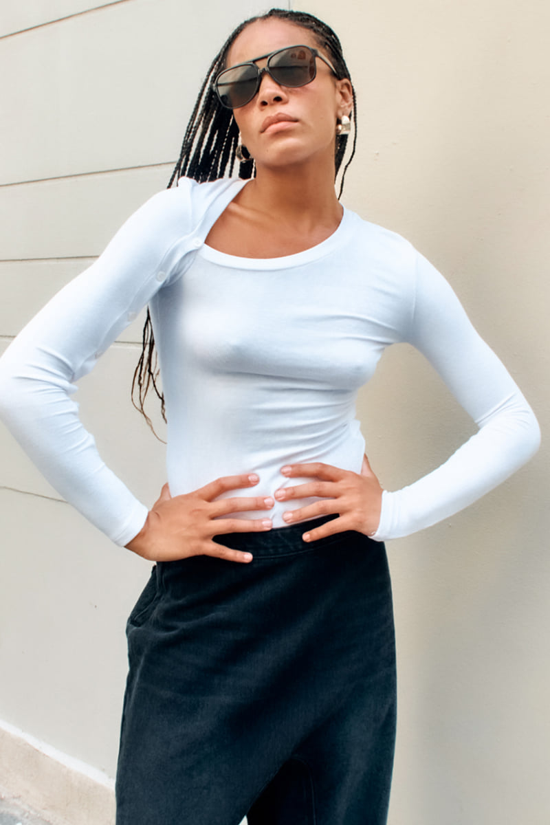 Project Wave - Korean Women Fashion - #womensfashion - Side Button Slim Fit Tee - 4